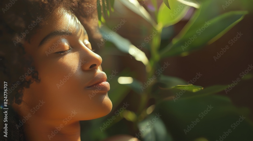 Beautiful Black Afro Female Relaxing with Eyes Closed Beautiful Black Afro Female Relaxing with Eyes Closed