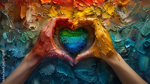 A creative illustration of diverse hands forming a heart shape around a rainbow flag, representing solidarity and love. List of Art Media Photograph inspired by Spring magazine © sakareeya