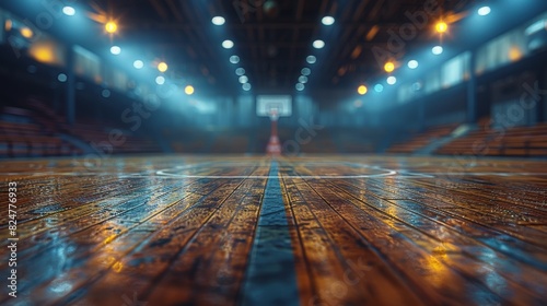 A brightly lit basketball court at night offering a captivating and focused atmosphere photo