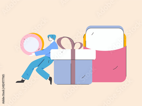 Holiday shopping people doing e-commerce online shopping flat vector concept operation hand drawn illustration

