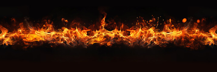 Fire embers particles over black background. Fire sparks background. Abstract dark glitter fire particles lights.