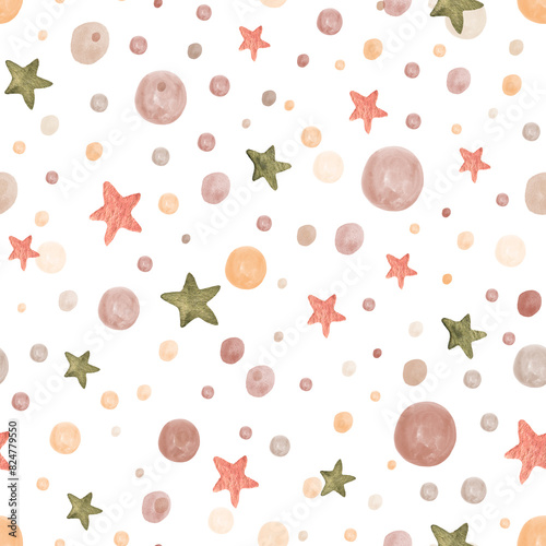 Tableau sur toile Watercolor seamless pattern with stars and balls