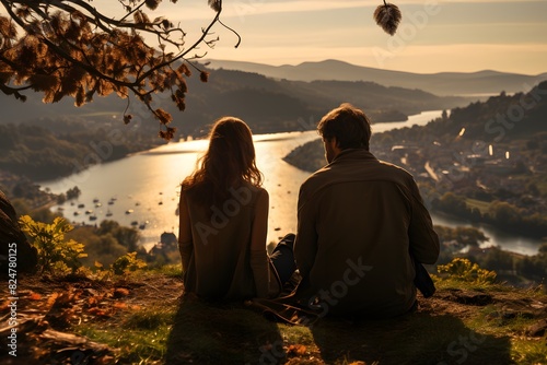A picture of a man and woman sitting happily together at a tourist attraction is an impressive image and can be used in a variety of ways  such as background images  home decoration or greetings.