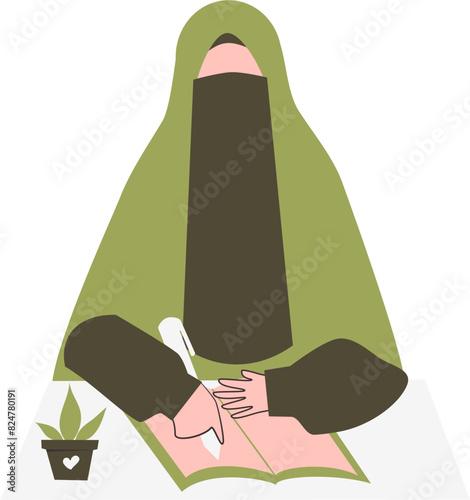 Muslim woman reading book. Muslim student Illustration.