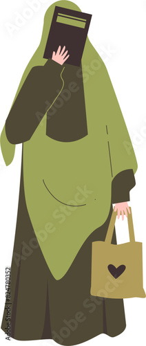 Muslim woman reading book. Muslim student Illustration.