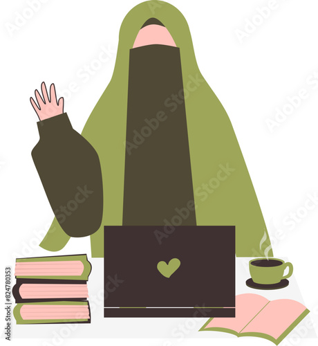Muslim woman reading book. Muslim student Illustration.