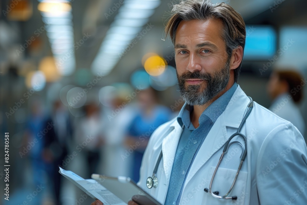 The doctor is reading documents for communication The doctor is reading documents for communication