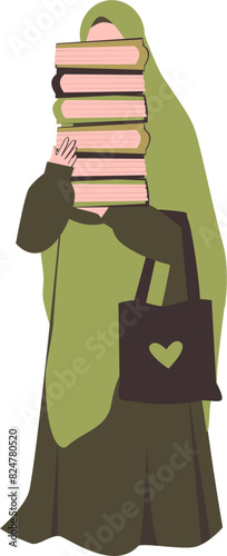 Muslim woman reading book. Muslim student Illustration.