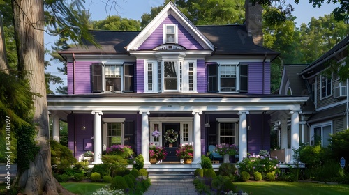 Craft man house exterior in lavender with white columns