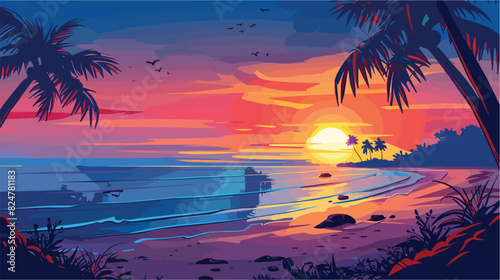 Summer beach landscape. Ocean coast sunrise background