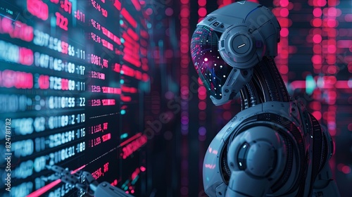 Artificial intelligence analyzing vast amounts of data to predict future stock trends, representing the increasing role of AI in finance photo