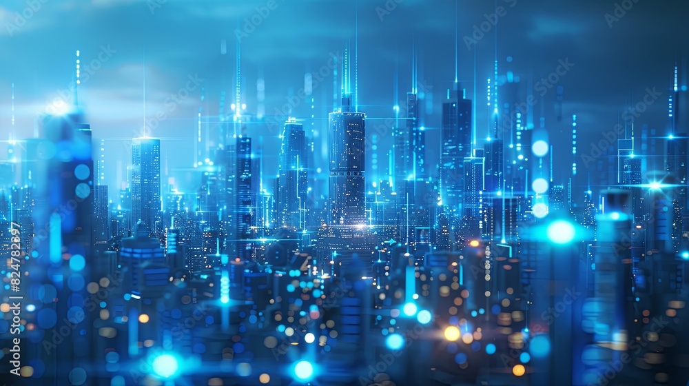 A Futuristic Cityscape Glowing in Blue with Technological Advancements