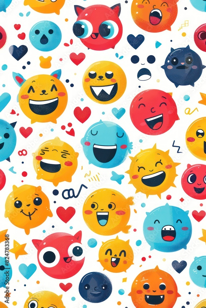 Background with various emojis. Flat illustration. World Emoji Day Background with various emojis. Flat illustration. World Emoji Day