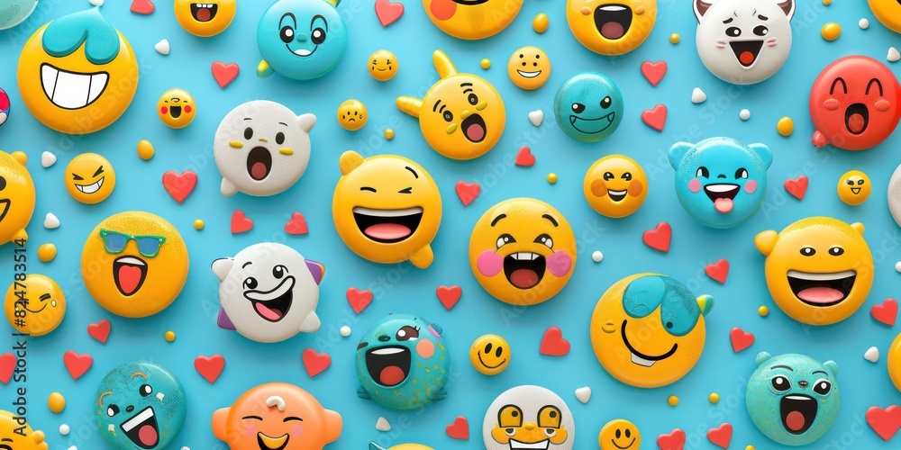 Background with various emojis. Flat illustration. World Emoji Day Background with various emojis. Flat illustration. World Emoji Day