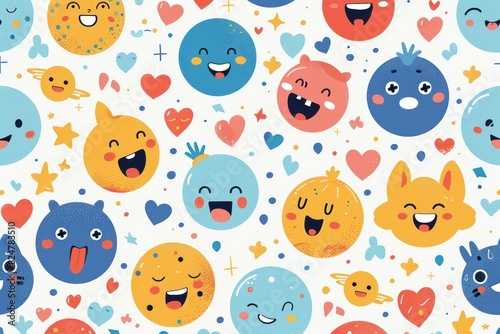 Background with various emojis. Flat illustration. World Emoji Day