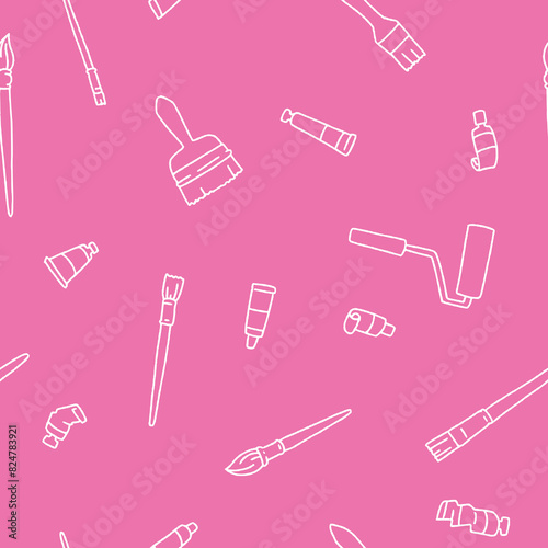 Outline Brush Paint Tube Seamless Pattern Vector illustration Design