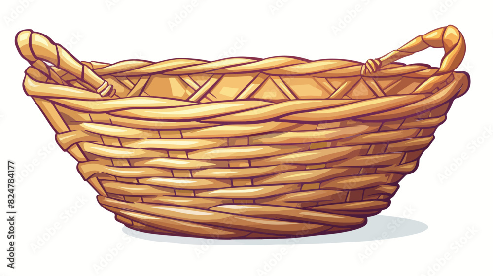 Traditional basket icon. Cartoon retro homemade wicke