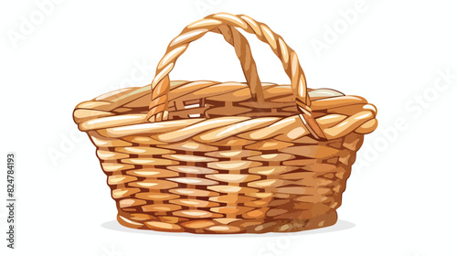 Traditional basket icon. Cartoon retro homemade wicke