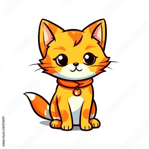 illustration art kawaii cartoon of cat  isolated on white background