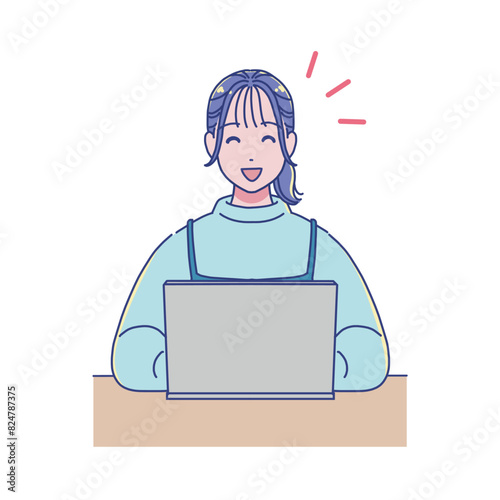 パソコンを使って勉強するアニメ調の女の子