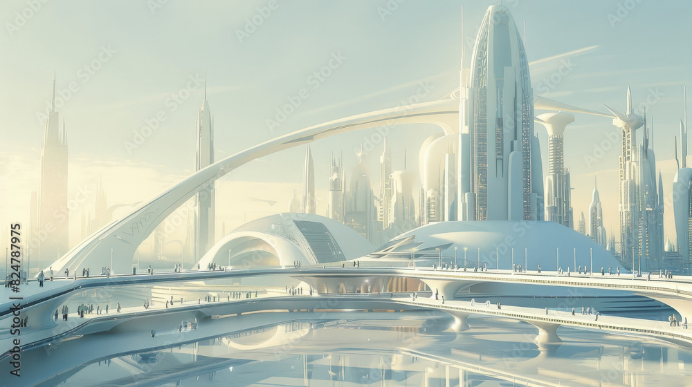 Futuristic urban environment with towering buildings and innovative designs.
