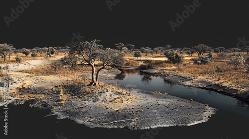 Modern nature national park background wallpaper, backdrop, texture, Hwange, Zimbabwe, isolated. LIDAR model, elevation scan, topography map, 3D render, template, aerial, drone photo