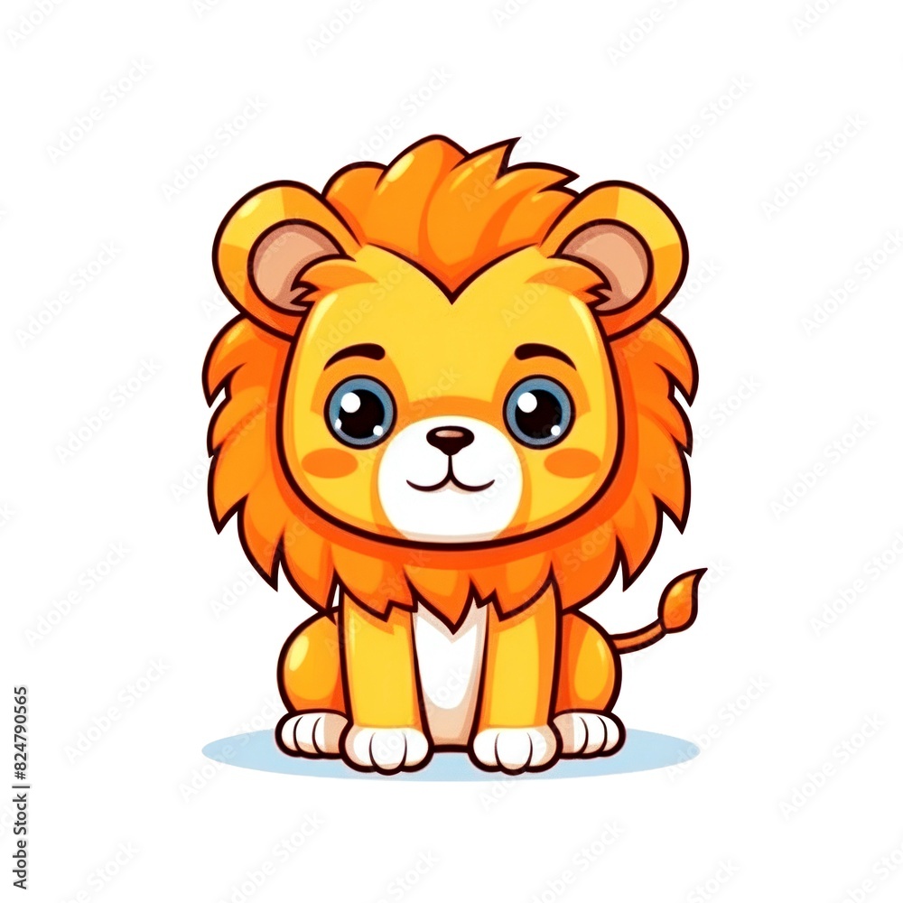 illustration art kawaii cartoon of lion isolated on white background