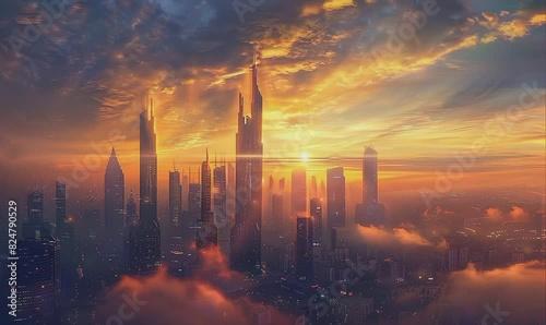 sunset over the city