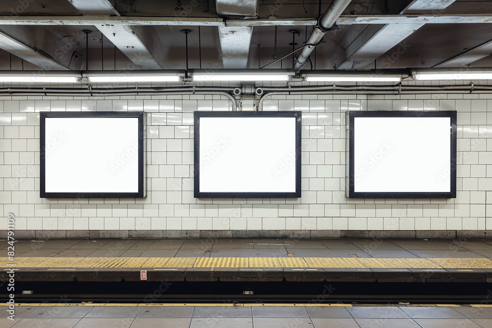 Three digital screens billboards mockup in the urban environment, blank space to display your advertising or branding campaign Three digital screens billboards mockup in the urban environment, blank space to display your advertising or branding campaign
