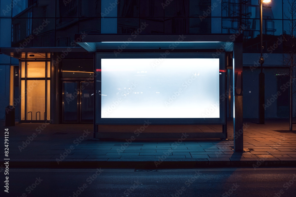 Digital screen billboard mockup on the bus stop station, blank space to display your advertising or branding campaign