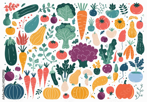 Set of fruit and vegetables. Collection of different vegetables