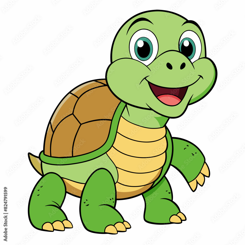 Fototapeta premium Adorable Turtle Cartoon Drawing, Cute Turtle Graphic