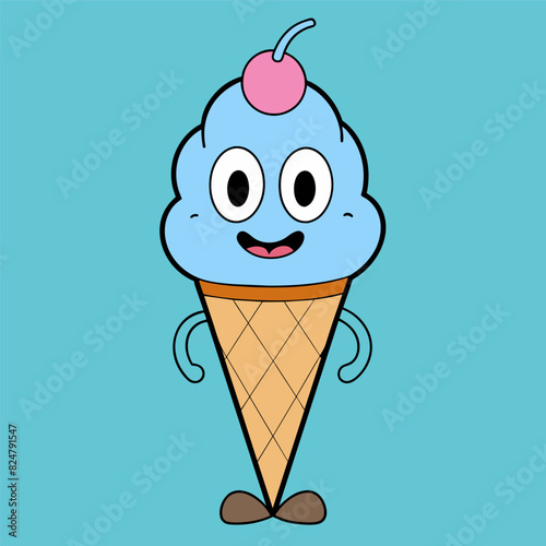 Adorable Ice Cream Cone Cartoon Drawing, Cute Ice Cream Cone Graphic