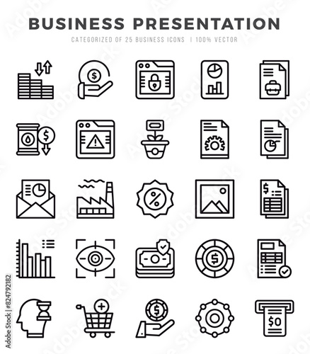 Business Presentation elements. Lineal web icon set. Simple vector illustration.