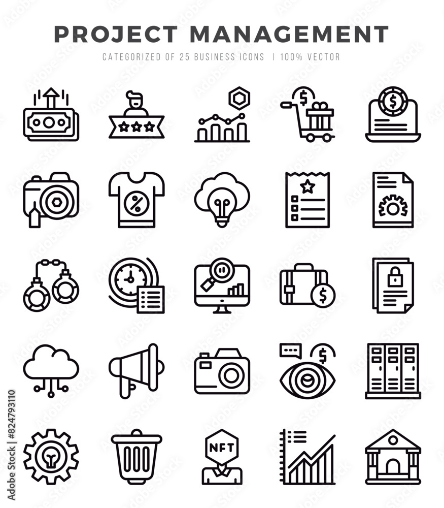 Project Management elements. Lineal web icon set. Simple vector illustration.