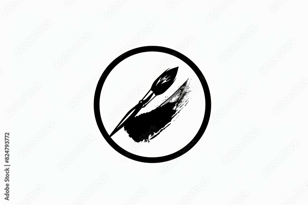 Fine artists small Paint brush logo inside of a circle black and white line art. Fine artists small Paint brush logo inside of a circle black and white line art.