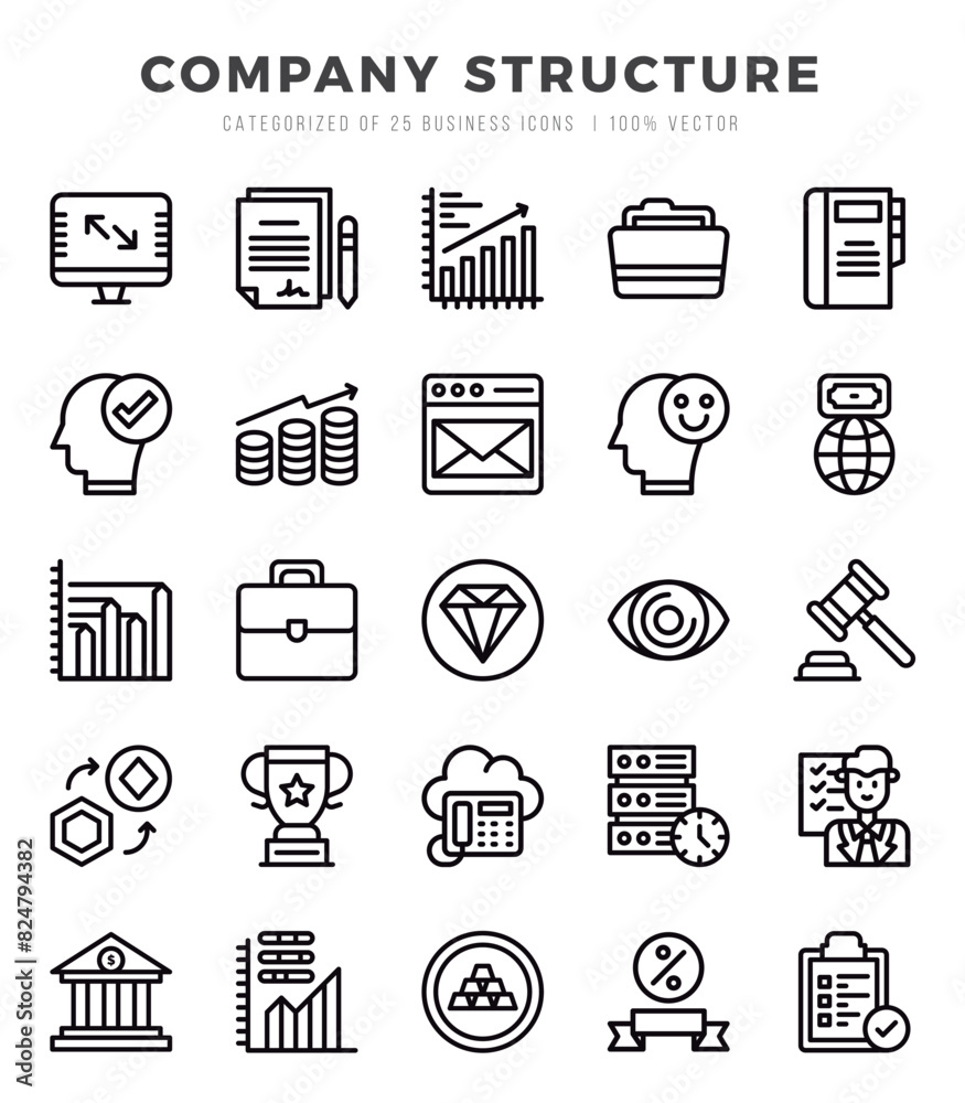 Vector icons set of Company Structure. Lineal style Icons. Vector icons set of Company Structure. Lineal style Icons.