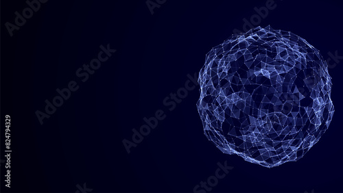 Vector futuristic blue sphere of particles and lines. Network connection big data. Abstract technology background.