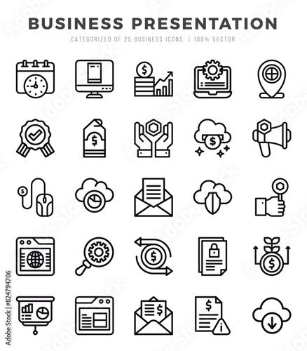 Business Presentation Icons bundle. Lineal style Icons. Vector illustration.