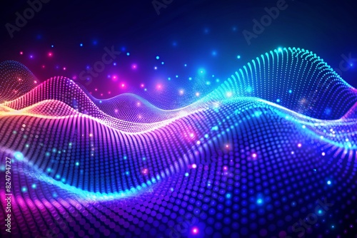 Digital wave with many dots and particles, abstract dynamic wave background