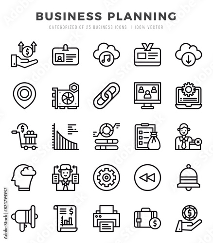 Vector Business Planning types icon set in Lineal style. vector illustration.