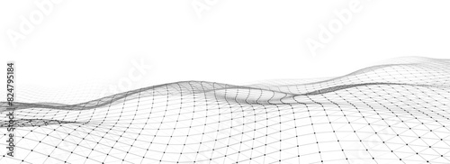 Futuristic technology wave. Digital cyberspace. Abstract vector wave with moving particles. Big data analytics.