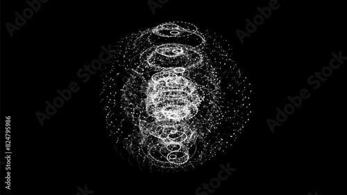 Vector futuristic black sphere of particles and lines. Network connection big data. Abstract technology background.