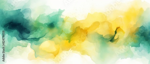 Yellow and green abstract watercolor background with copy space,