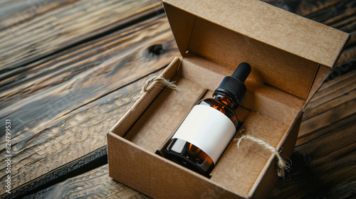 Cardboard with serum bottle. 