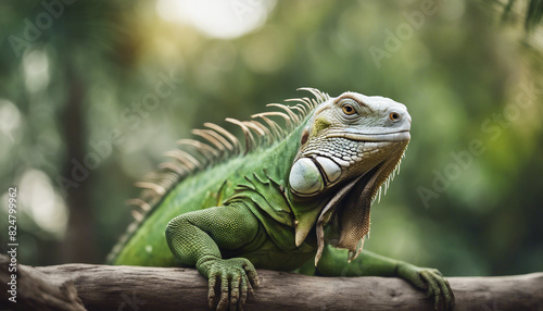 green iguana on a branch at nature  © abu