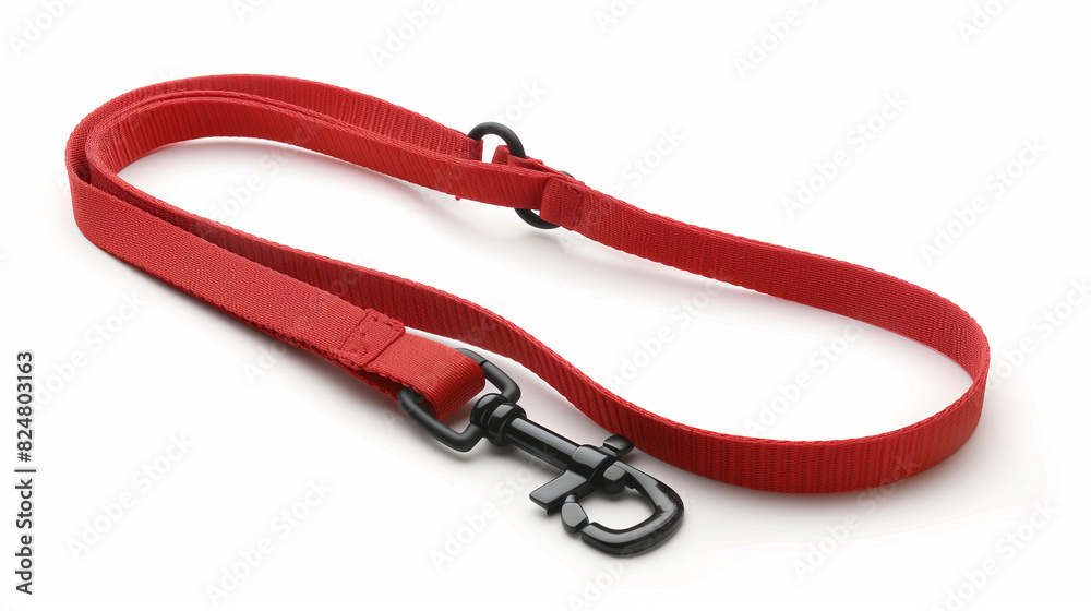 Red Leash With Metal Hook on White Background Red Leash With Metal Hook on White Background