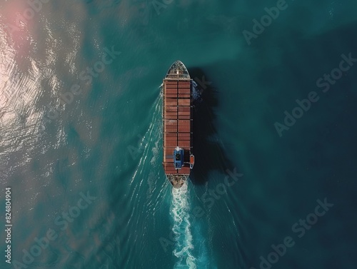 Oceanic Expanse: A Bird's Eye View of a Cargo Container Ship