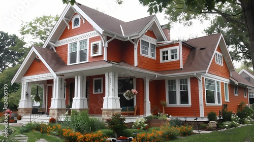 Craft man house exterior painted in burnt orange with white trims