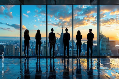 Standing in a row of business people in the high-rise office